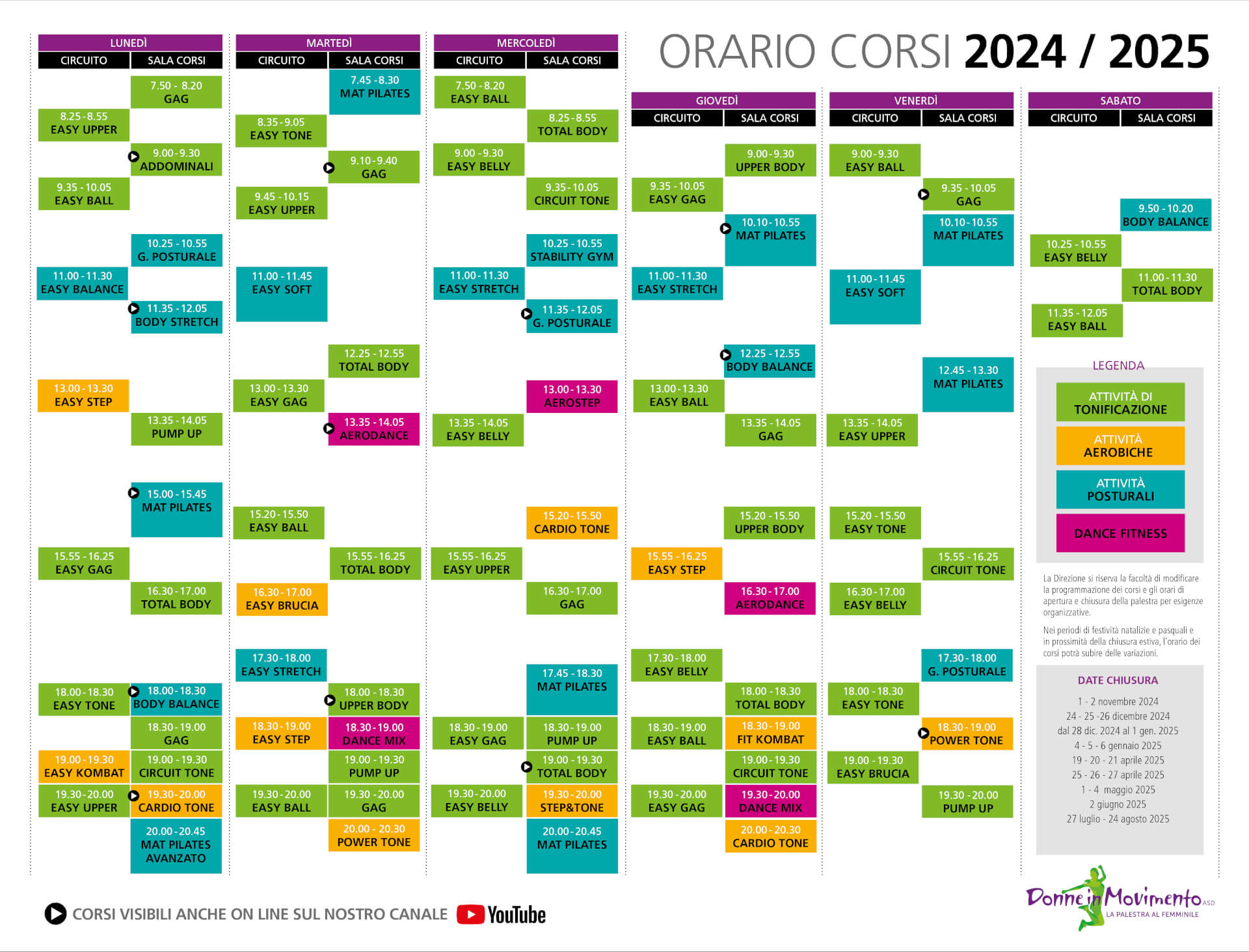 Donne in Movimento - Monza - palestra orari - Settembre 2024